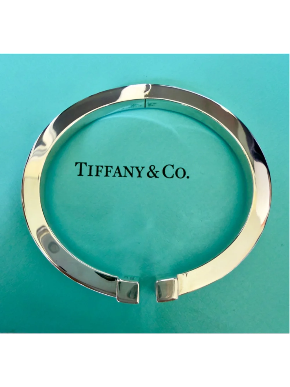 Tiffany & Co. T Square Sterling Silver Bangle Bracelet 6.1” - Picture 4 of 15